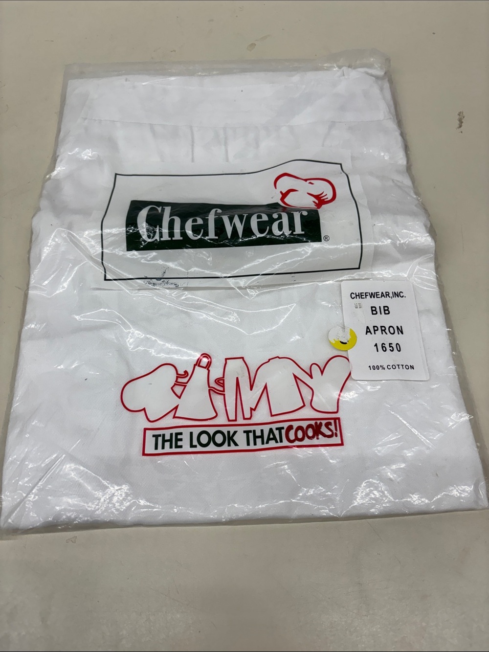 NWT White Bib Apron with Red Logo